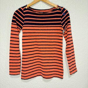 J. Crew Painter Boatneck Tee Striped Long Sleeve Top Salmon/Orange & Navy Small